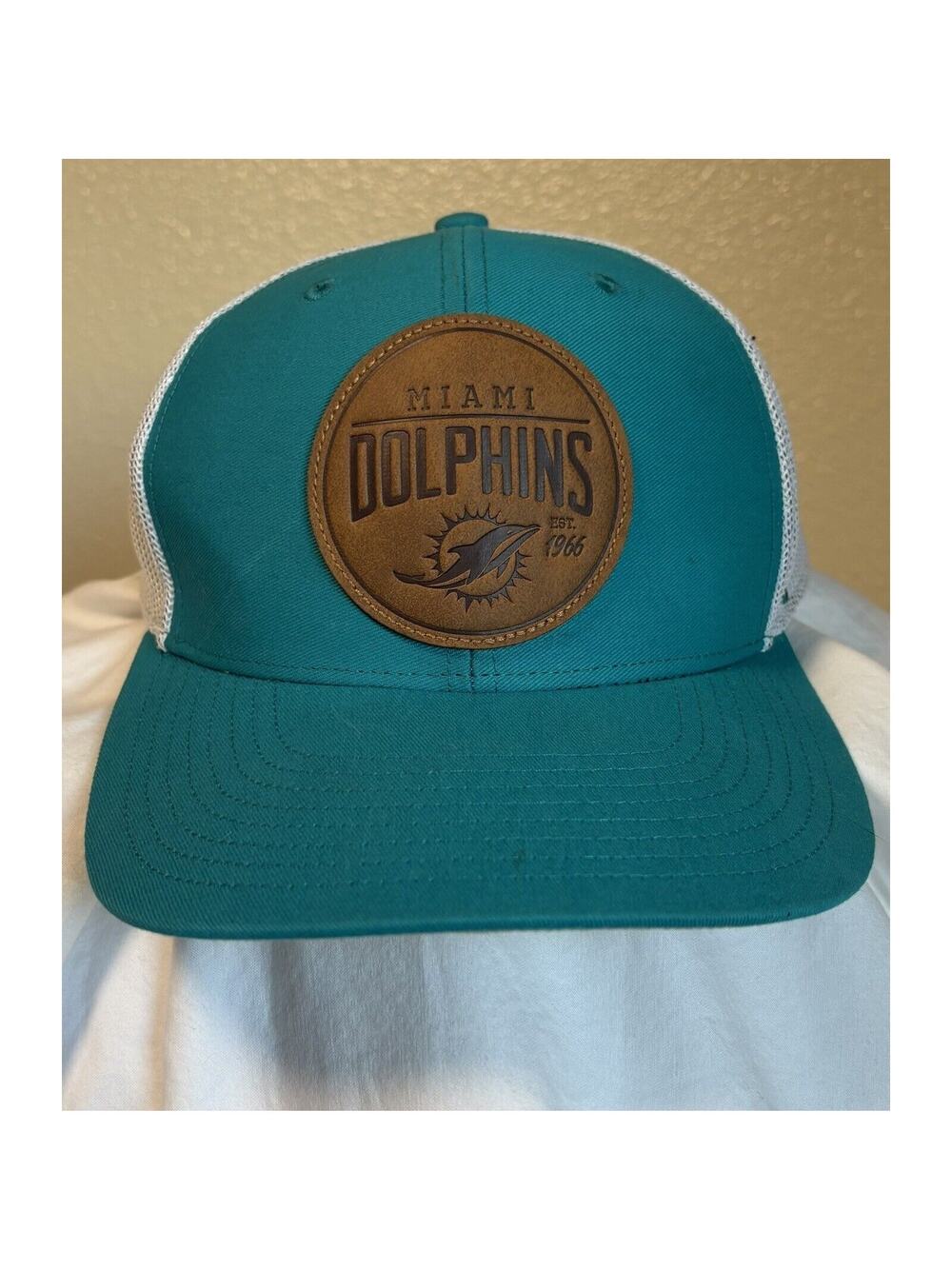 Miami Dolphins 47 Brand Aqua Leather Head Flex Hat NFL Mesh Baseball Cap